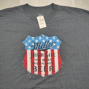 Miller‎ High Life Beer Mens 5XL USA Flag Shield Navy Blue T-Shirt NEW